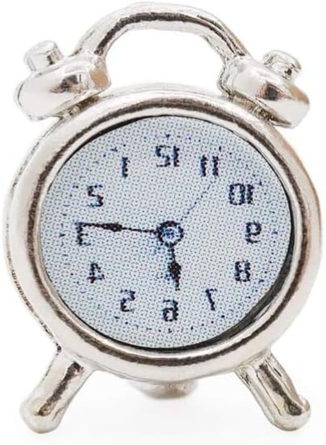 aoukoslt 1/12 Scale Miniature Alarm Clock - Silver Tiny Dollhouse Decor for Realistic Model Displays, Diorama Props and Mini Collectible Room Accessories (0.4x0.6 Inch) - Image 1